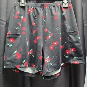 Cherry Print Black Shorts